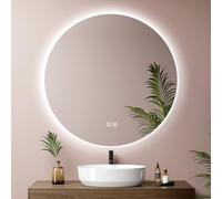 EMKE Espejo Baño con Luz Redondo 80 cm,Espejo LED con Interruptor táctil, Espejo de Pared con 3 Colores Ajustables,Espejos de Baño con Led