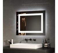 EMKE Espejo baño Iluminado 45x60 cm con pulsador, antivaho, Dos Colores Luz Blanca fría 6500K/Caliente 3000K Espejo de baño con función Memoria