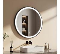 EMKE Espejo baño Redondo con luz 80 cm, Espejo baño LED Marco Negro con Interruptor táctil luz Blanca fría 6500 K (Tipo 3)