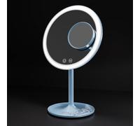 EMKE® Espejo cosmético con iluminación, Espejo cosmético Iluminado Azul Claro 1X/3X, Espejo de Maquillaje LED Giratorio 90° con 3 Colores de luz Regulable, Recargable por USB, Espejo de Mesa para