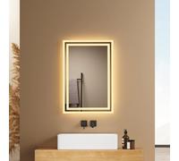 EMKE Espejo de Baño, 40x60cm, Interruptor Mecánico, Botón Antivaho Independiente, 3000K/6500K, Espejo baño con luz Instalación Horizontal/Vertical, Espejo LED, Fácil de Instalar