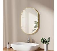 EMKE - Espejo de baño (45 x 60 cm, Espejo de Pared, Cuarto de baño, Marco de Oro Cepillado, Espejo de Pared, Ovalado, Horizontal/Vertical, para Cuarto de baño, Pasillo, Sala de Estar, Dormitorio, WC