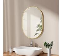 EMKE - Espejo de baño (50 x 70 cm, Espejo de Pared con Marco Dorado Cepillado, Espejo de Pared Ovalado, Horizontal o Vertical, para baño, Pasillo, Sala de Estar, Dormitorio, Aseo para Invitados