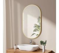 EMKE - Espejo de baño (60 x 100 cm, Espejo de Pared con Marco de Oro Cepillado, Espejo de Pared Ovalado, Horizontal y Vertical, para Cuarto de baño, Pasillo, Sala de Estar, Dormitorio, WC para