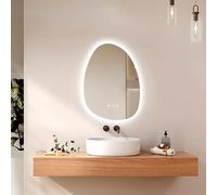 EMKE - Espejo de baño, 65 x 45 cm, Espejo antiniebla, Interruptor táctil, 3 Colores de luz Regulable, Espejo de baño con iluminación