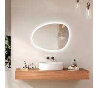 EMKE Espejo de Baño, 75 x 55 cm, Espejo Anti-Vaho, Interruptor Táctil, 3 Colores de Luz Regulables, Espejo de Baño con Iluminación