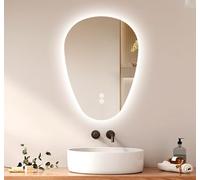 EMKE Espejo de baño asimétrico LED con iluminación, 70 x 50 cm, Interruptor táctil, 3 Colores de luz, Regulable, sin vaho, Espejo de baño con iluminación, IP44, Ahorro de energía