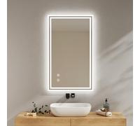 EMKE Espejo de baño con iluminación, 100 x 60 cm, Espejo de baño con antivaho, luz Blanca fría, Regulable, táctil, función de Memoria, Apagado automático de 3 Horas, IP44, Ahorro de energía