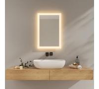 EMKE Espejo de baño con iluminación 40x60 cm, Espejo de baño 3000K Blanco cálido, Interruptor de Pared, instalación Vertical/Horizontal, Espejo Anti-explosión IP44, Ahorro de energía