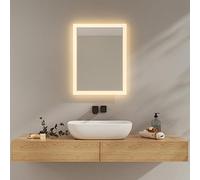 EMKE Espejo de baño con iluminación 45x60 cm, 3000K/6500K, Espejo antiniebla con Interruptor basculante, IP44, Espejo de Pared económico