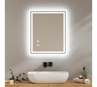 EMKE Espejo de baño con iluminación, 50 x 60 cm, Espejo de baño con antivaho, luz Blanca fría, Regulable, táctil, función de Memoria, Apagado automático de 3 Horas, IP44, Ahorro de energía