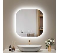 EMKE Espejo de baño con iluminación 60x60 cm, Anti-vaho, 3 Colores de luz Ajustables, Brillo Regulable, función Memoria, ahorrador de energía, Espejo LED Cuadrado