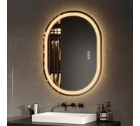 EMKE Espejo de baño con iluminación 60x80 cm - Espejo Ovalado con Interruptor táctil, luz Regulable (3 temperaturas de Color), función antivaho, Memoria y Apagado automático después de 3 Horas