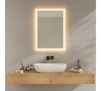 EMKE Espejo de baño con iluminación 70x50 cm, Espejo de baño 3000K Blanco cálido, Interruptor de Pared, instalación Vertical/Horizontal, Espejo antiexplosión IP44, Ahorro de energía