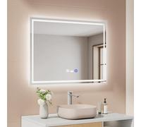 EMKE Espejo de baño con iluminación 80 x 60 cm, Espejo LED con Sensor de Movimiento, antiniebla, 3 Colores de luz Regulables, Apagado automático después de 1 Hora, IP44, Espejo de baño