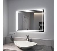 EMKE Espejo de baño con iluminación, 80 x 60 cm, luz Blanca fría, Espejo de baño con Interruptor táctil, IP44 de bajo Consumo