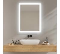 EMKE Espejo de baño con iluminación 80x60 cm, 3000K/6500K, Espejo antiniebla con Interruptor basculante, IP44, Espejo de Pared económico