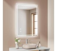 EMKE Espejo de baño con iluminación 80x60 cm, antiniebla, Interruptor táctil, Espejo de baño Blanco frío Regulable, función de Memoria, Apagado automático después de 3 Horas, Espejo LED