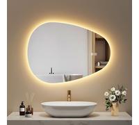 EMKE Espejo de baño con iluminación, Anti-vaho, 60x80 cm, Espejo LED asimétrico, 3 Colores, Brillo Regulable, función Memoria, Apagado automático después de 3 Horas