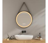 EMKE Espejo de baño con iluminación de 50 cm, Espejo de Pared Redondo con 3 Colores de luz Regulable, antivaho, función de Memoria, táctil, Apagado automático de 3 Horas, Espejo Redondo de Ahorro de