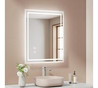 EMKE - Espejo de baño con iluminación de 60 x 50 cm, antiniebla, Interruptor táctil, Espejo de baño Blanco frío, Regulable, función de Memoria, Apagado automático después de 3 Horas, Espejo LED