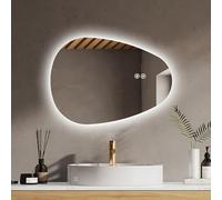 EMKE Espejo de baño con iluminación Espejo asimétrico 60 x 45 cm con Interruptor táctil, 3 Colores de luz Regulable, sin vaho, Espejo de baño con iluminación, IP44, Ahorro de energía