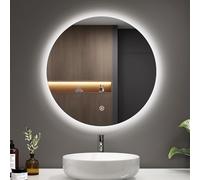 EMKE Espejo de baño con iluminación, Redondo, 50 cm, Espejo de baño con Interruptor táctil, Regulable, 6500 K, Apagado automático Durante 3 Horas, Espejo de baño Redondo con iluminación, IP44,