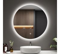 EMKE Espejo de baño con iluminación, redondo, 60 cm, redondo, LED, espejo de baño con interruptor táctil, regulable, 6500 K, apagado automático durante 3 horas, espejo de baño redondo con iluminación,