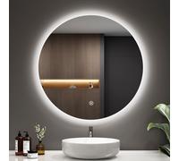 EMKE Espejo de baño con iluminación, Redondo, 70 cm, Espejo de baño con Interruptor táctil, Regulable, 6500 K, Apagado automático Durante 3 Horas, Espejo de baño Redondo con iluminación, IP44,