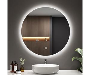 EMKE Espejo de baño con iluminación, Redondo, 70 cm, Espejo de baño con Interruptor táctil, Regulable, 6500 K, Apagado automático Durante 3 Horas, Espejo de baño Redondo con iluminación, IP44,