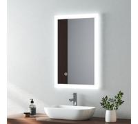 EMKE Espejo de baño con luz retroiluminada LED, 400x600 mm, espejo de tocador multifunción montado en la pared con luces y almohadilla de desmembrado, espejo inteligente iluminado de ahorro de energía