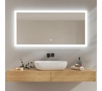 EMKE Espejo de baño LED 120x60 cm, Espejo con iluminación Blanca fría, Espejo de Pared con Interruptor táctil, IP44, Ahorro de energía, Espejo Luminoso