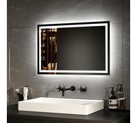 EMKE espejo de baño LED, 40 x 60 cm, antivaho, blanco frío/cálido, interruptor, aluminio, IP44, ahorro de energía