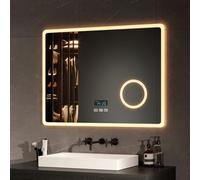 EMKE Espejo de Baño LED 80x60 cm con Interruptor Táctil, Antivaho, Lupa 3X,3 Colores de Luz,Dimmable
