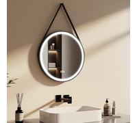 EMKE Espejo de baño Redondo con luz de 50 cm, Espejo de baño LED con Interruptor táctil, 3 Colores de iluminación, Ajuste de luminosidad