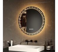 EMKE Espejo de baño Redondo con retroiluminación LED, diámetro 50 cm, con antivaho+Interruptor táctil+3 Colores de luz Variables, Espejo Decorativo Redondo de Moda,Espejo baño