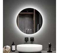 EMKE Espejo de baño Redondo diámetro 50 cm, con antivaho+Interruptor táctil, Espejo de baño LED retroiluminado, luz Blanca fría 6500K Variable Espejo Redondo LED