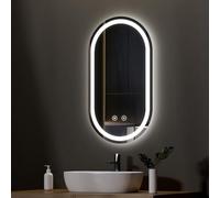 EMKE - Espejo LED para Cuarto de baño, 50 x 90 cm, Espejo Ovalado con Interruptor táctil, 3 Colores de luz Regulable, antiniebla, función Memoria, Apagado automático después de 3 Horas