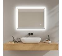 EMKE - Espejo LED para Cuarto de baño, 80 x 60 cm, Espejo con iluminación, luz Blanca fría Regulable, Espejo de Pared con Interruptor táctil IP44, Ahorro de energía