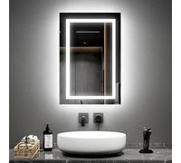 EMKE Espejo Luminoso Cuarto de baño 40x60 cm con Interruptor de botón, antivaho, Dos Colores luz Blanca fría 6500K/caliente 3000K Espejo baño con función Memoria