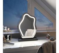 EMKE Espejo Luminoso de Maquillaje 43,2 x 30 cm, asimétrico, Negro, Espejo LED de Maquillaje con Interruptor táctil, función de Memoria, Base extraíble y Soporte Ajustable, luz 3000K/4000K/6500K