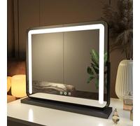 EMKE Espejo Maquillaje con luz 60 x 51.6 cm,Espejo Hollywood con LED Interruptor táctil+función de Memoria+3 Colores de luz,Espejo Maquillaje Regulable Ajustable 360° Giratorio (Negro)