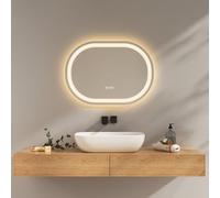 EMKE Espejo Ovalado de baño con iluminación 50x70 cm, Antiempañante, 3 Colores de luz Ajustables, función de Memoria, Apagado automático después de 3 Horas, Espejo Baño con Luz Led