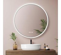 EMKE Espejo Redondo de baño 3 en 1 con LED 60 cm, Espejo Redondo LED con Interruptor táctil y función antiniebla y función de Memoria, Espejo de baño, luz Tricolor Ajustable (Negro)