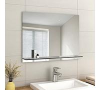 EMKE Espejo sin Marco con Estante, Espejo pequeño de Afeitado para Pared de baño con Almacenamiento, Espejos rectangulares de tocador de 80 x 60 cm