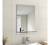 EMKE Espejo sin Marco con Estante - Pequeño Espejo de Afeitado de Pared de baño con Almacenamiento, Espejos rectangulares de tocador de 50 x 70 cm