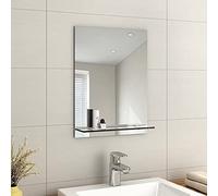 EMKE Espejo sin Marco con Estante - Pequeño Espejo de Afeitado de Pared de baño con Almacenamiento, Espejos rectangulares de tocador 45 x 60 cm