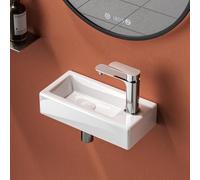 EMKE Fregadero esquinero de pared pequeño para guardarropa, rectangular, cerámica, 36 x 18 x 9 cm (largo x ancho x alto) - un agujero para grifo izquierdo