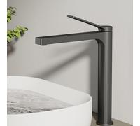 EMKE Grifo de baño antracita mate, 335 x 233 x 46 mm, latón, cartucho de cerámica, grifo de baño, grifo mezclador de lavabo de fácil instalación, grifo con aireador, grifo de lavabo