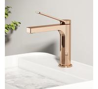 EMKE Grifo de baño de oro rosa, 195 x 173 x 46 mm, latón, cartucho de cerámica, grifo de baño, grifo mezclador de lavabo de fácil instalación, grifo con aireador, grifo de lavabo